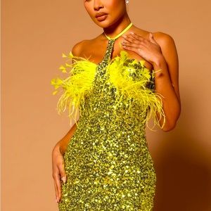 Sequin Feather Halter Mini Dress. (New year’s collection)